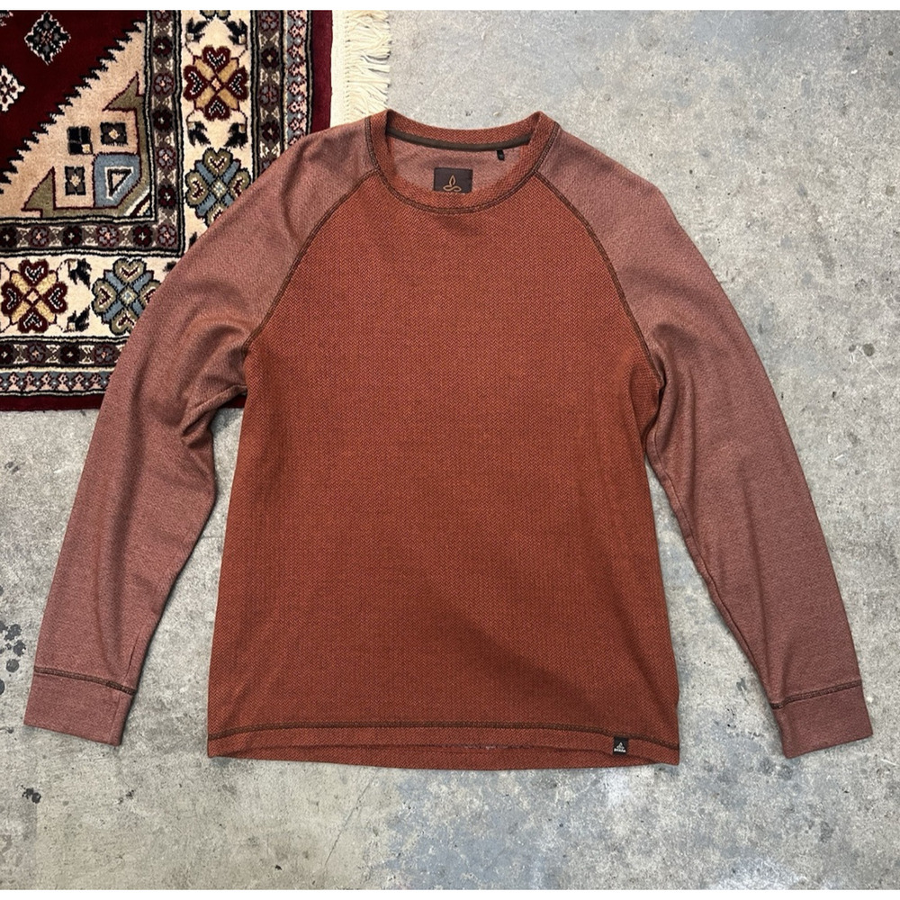 prAna Drifter Crew Pullover Sweater Shirt Mens Large Orange Long Sleeve Raglan